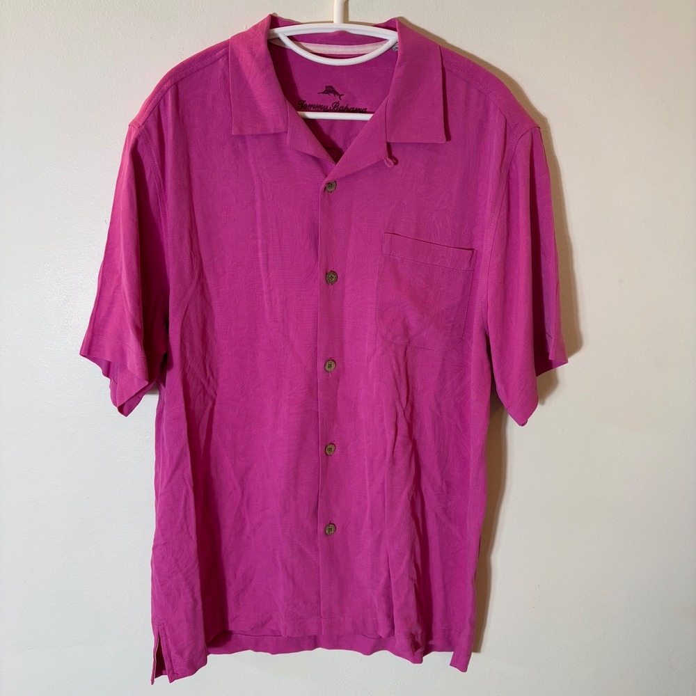 Tommy Bahama Silk Button Up Shirt Mens Medium Pink